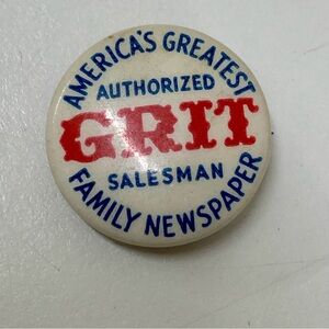 1940s Vtg GRIT Newspaper Authorized Salesman Pinback Button Badge Antique Brooch